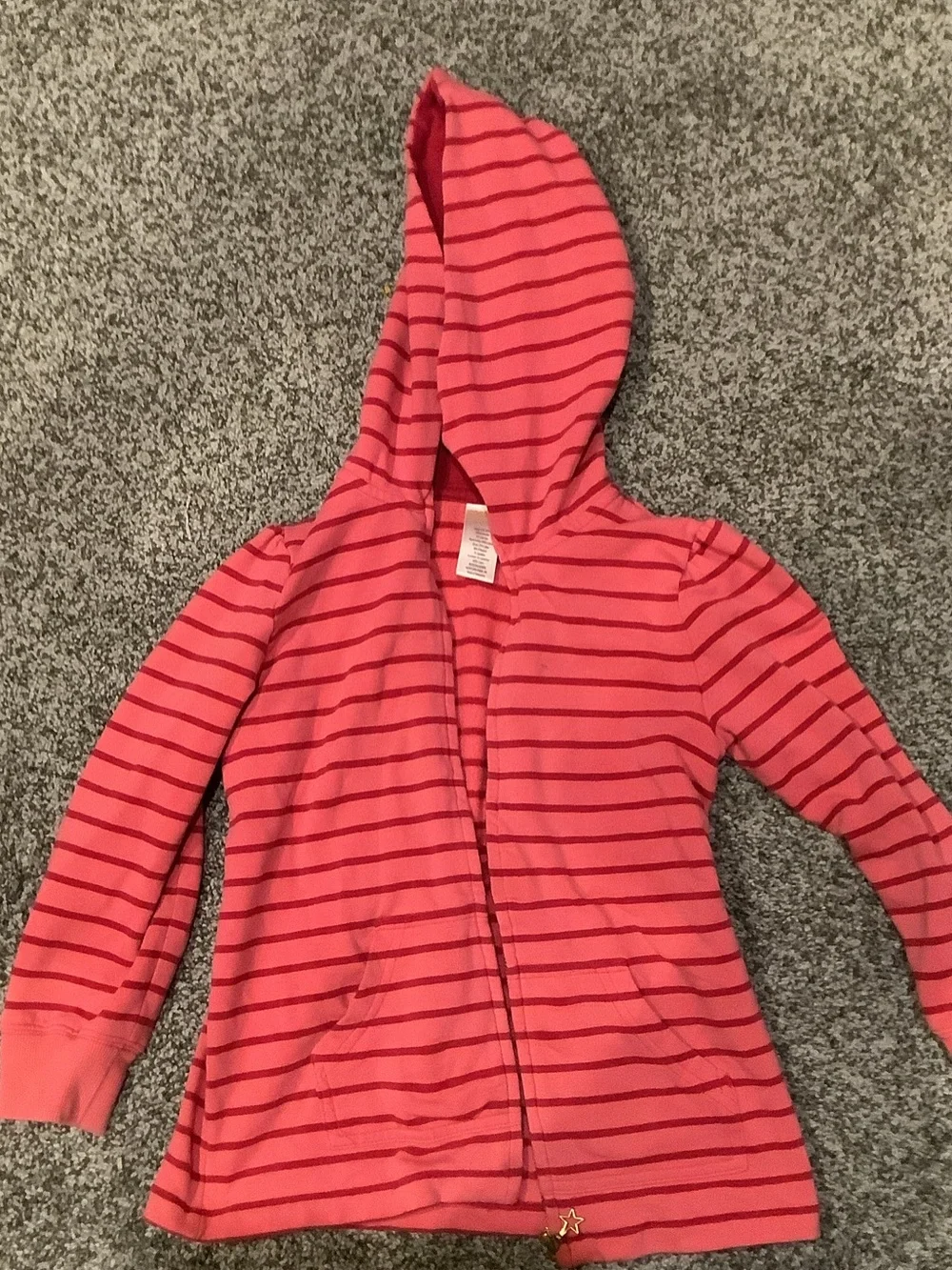 Gymboree Coral & Dark Pink Striped Hooded Zip Jacket